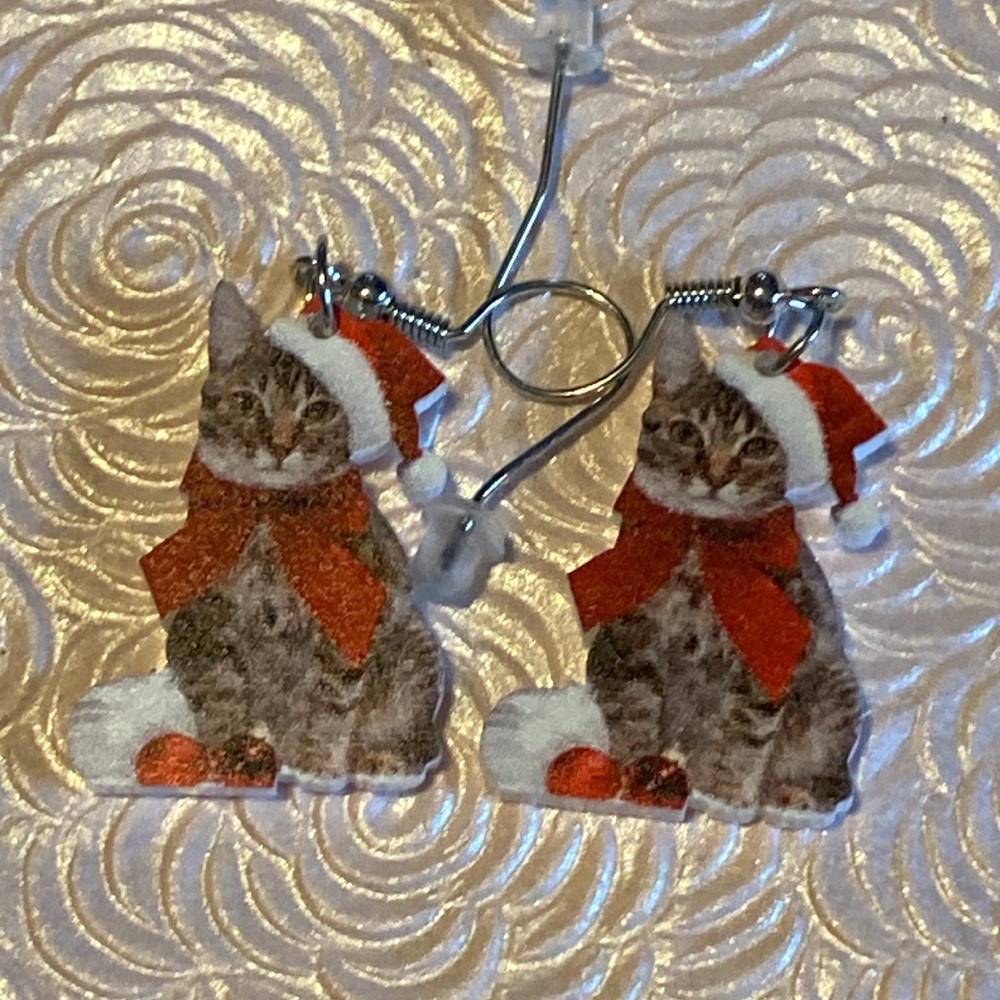 Christmas Cute Kitty Cat 🐈 Earrings Brand New